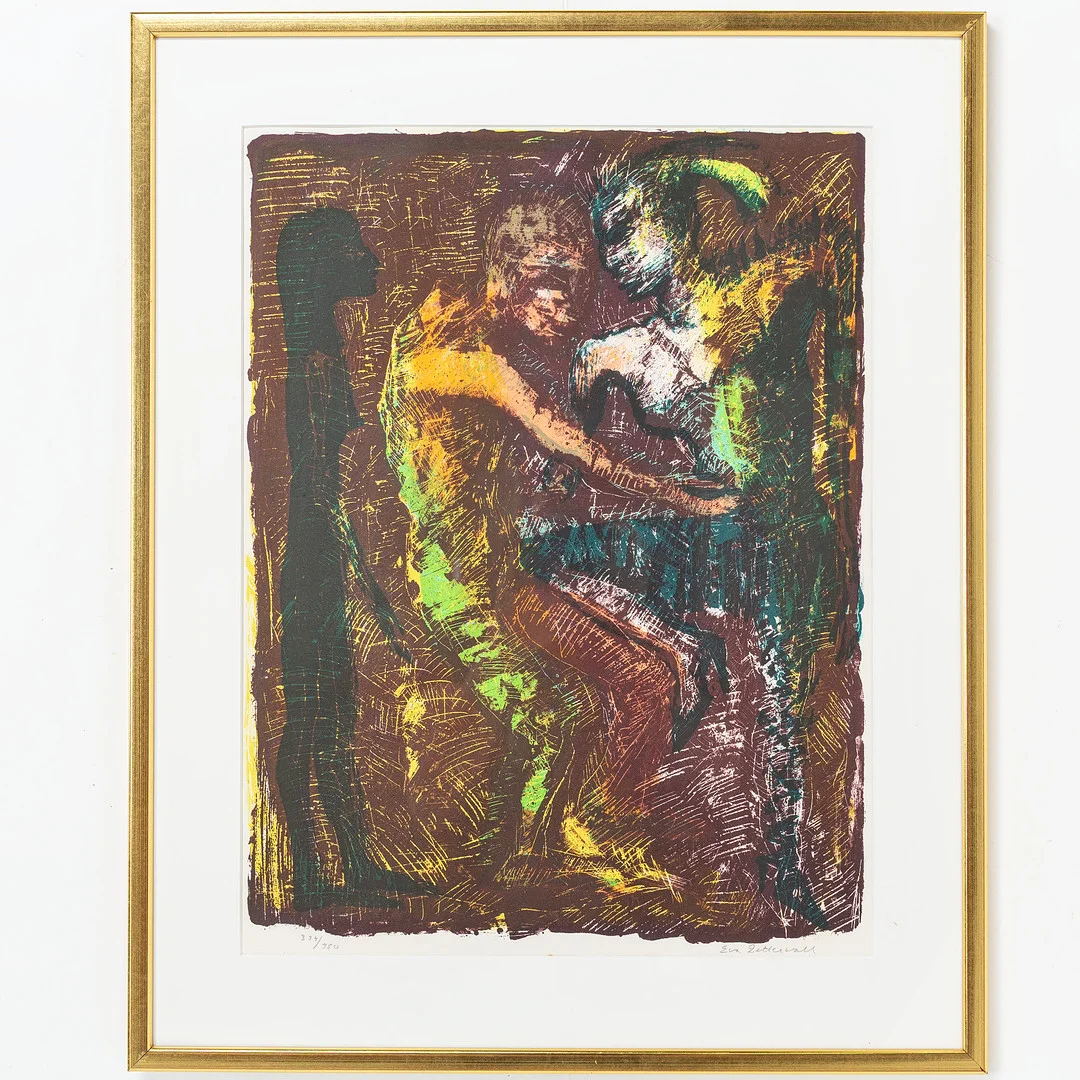 EVA ZETTERVALL. Figurkomposition, färglitografi, signerad, numrerad 334/350. — Engravings & Prints — Handelslagret Auktionsservice