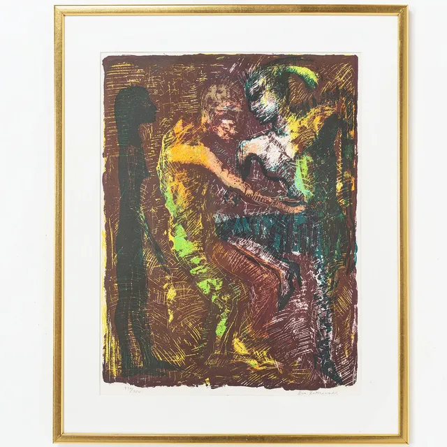 EVA ZETTERVALL. Figurkomposition, färglitografi, signerad, numrerad 334/350.
