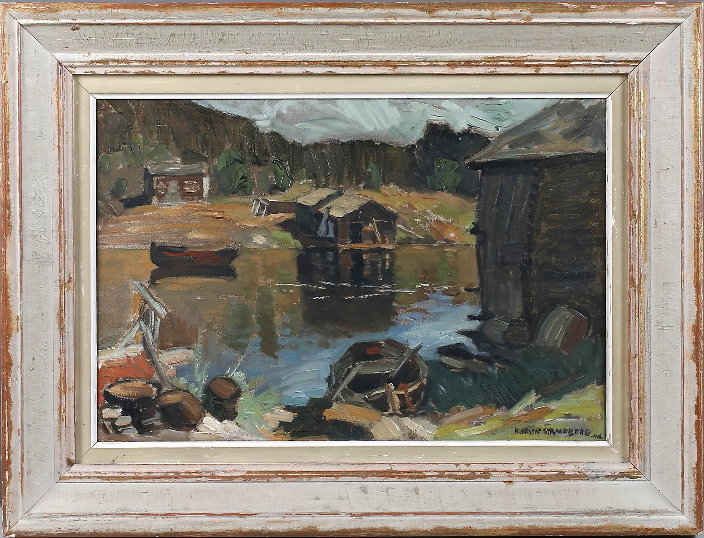 KARL GUSTAF STRANDBERG. Fiskestugor, olja på duk, signerad. — Paintings — Stadsauktion Sundsvall