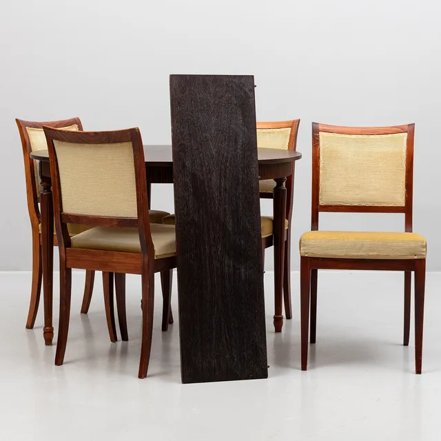 MATGRUPP, 5 delar, bord, gustaviansk stil, stolar. betsat trä, 1900/2000-tal.