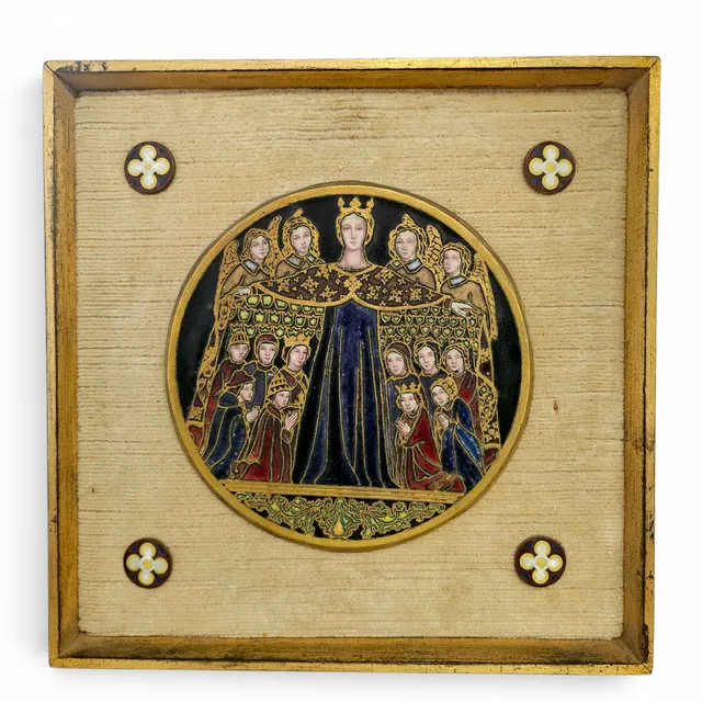 Masriera y Carreras. Imagen de la Virgen de la Misericordia, en esmalte y metal.