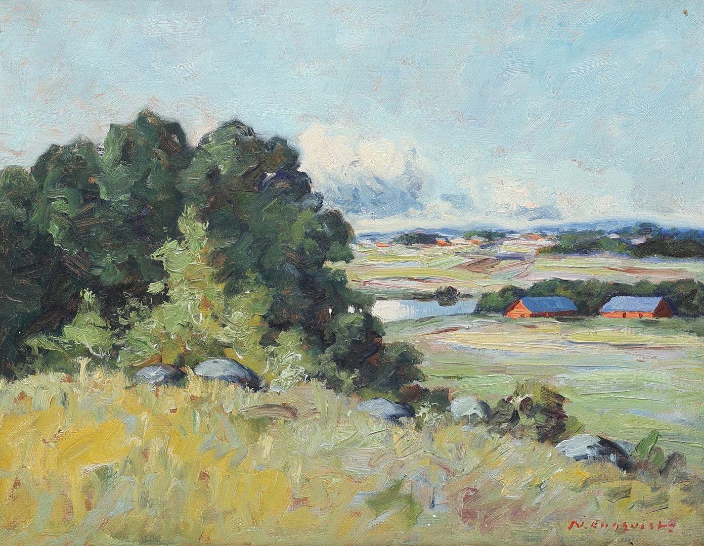 NILS ENGQUIST. Olja på duk, "Skåne", signerad, 1900-tal. — Paintings — Gomér & Andersson Jönköping