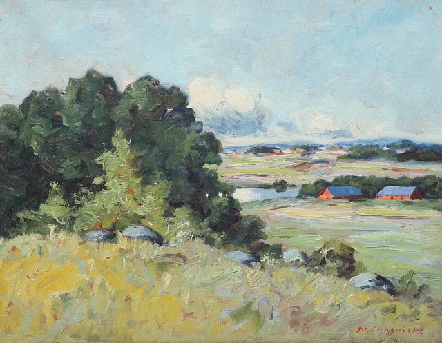 NILS ENGQUIST. Olja på duk, "Skåne", signerad, 1900-tal.