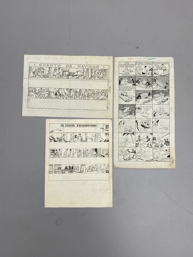 ORIGINALES PARA LA REVISTA TBO. 1948.CON ANOTACIONES DEL AUTOR EN LOS MÁRGENES.