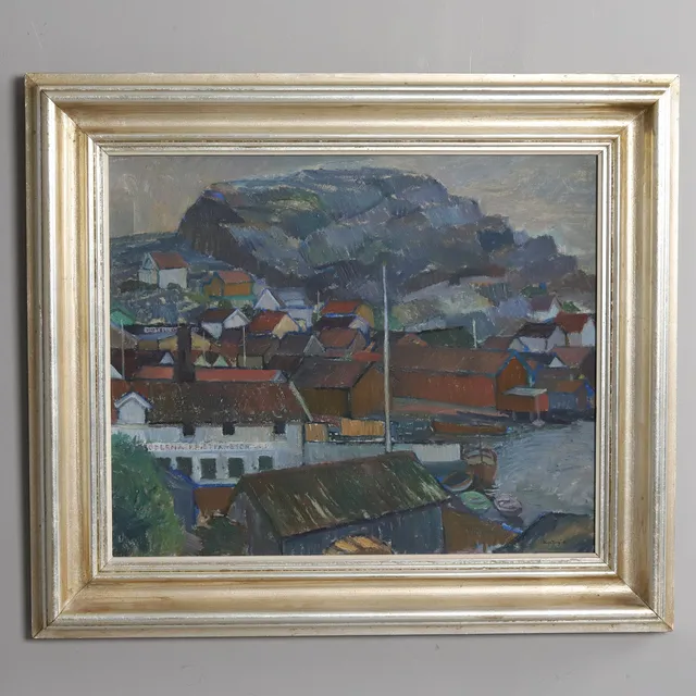 INGA BERG. OLJA PÅ DUK, "Skärgårdsmotiv", signerad och daterad 1950.