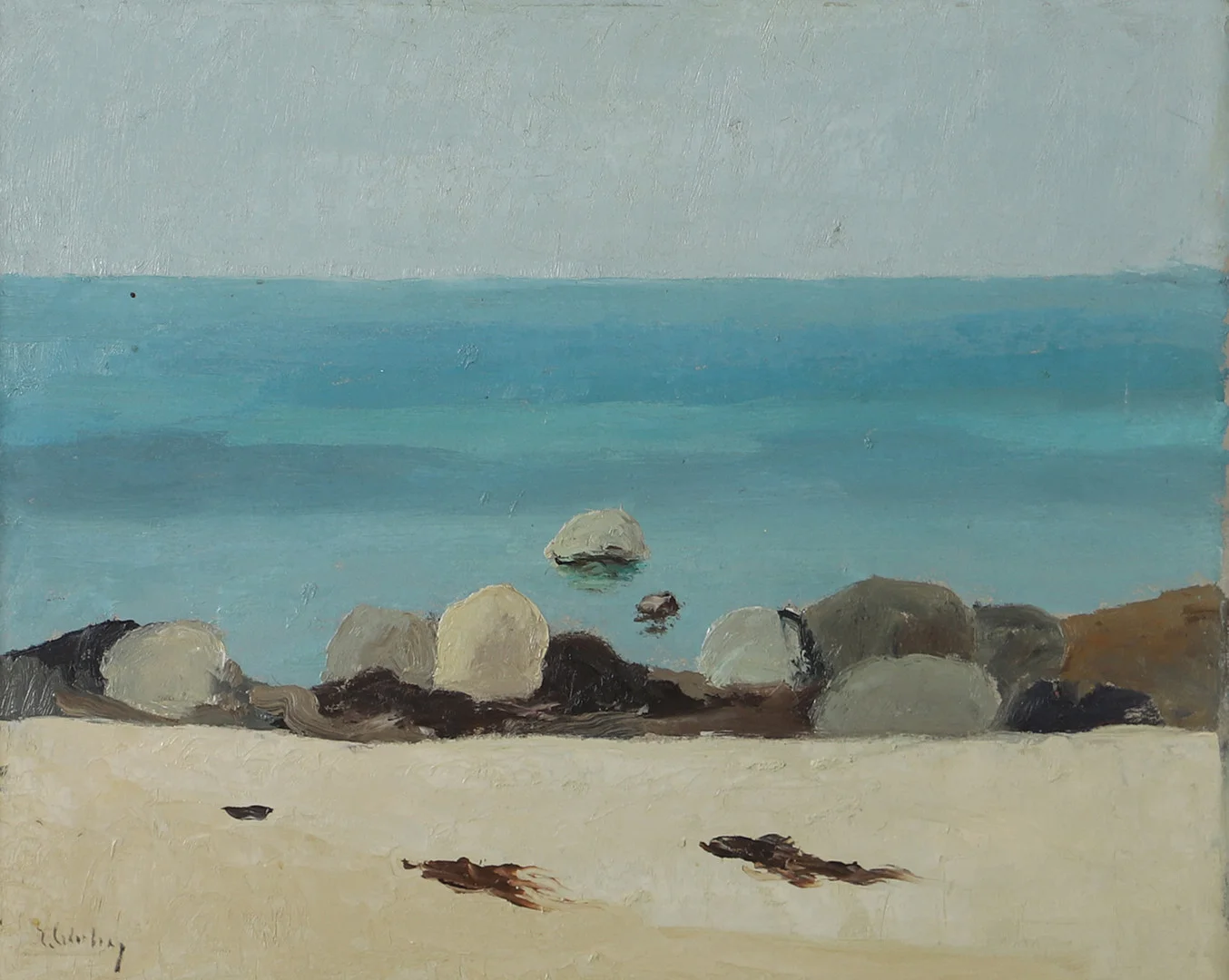 ERIC CEDERBERG. Strandparti, olja på pannå, signerad E. Cederberg. — Paintings — Helsingborgs Auktionskammare