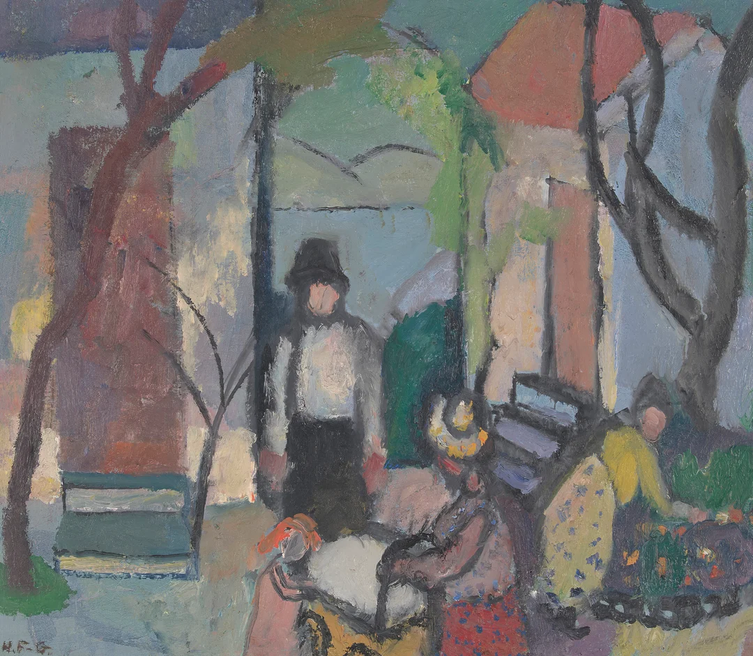 Finne-Grønn, Hans — Folkeliv i byen, ca. 1955 — Kunst/Maleri — Blomqvist