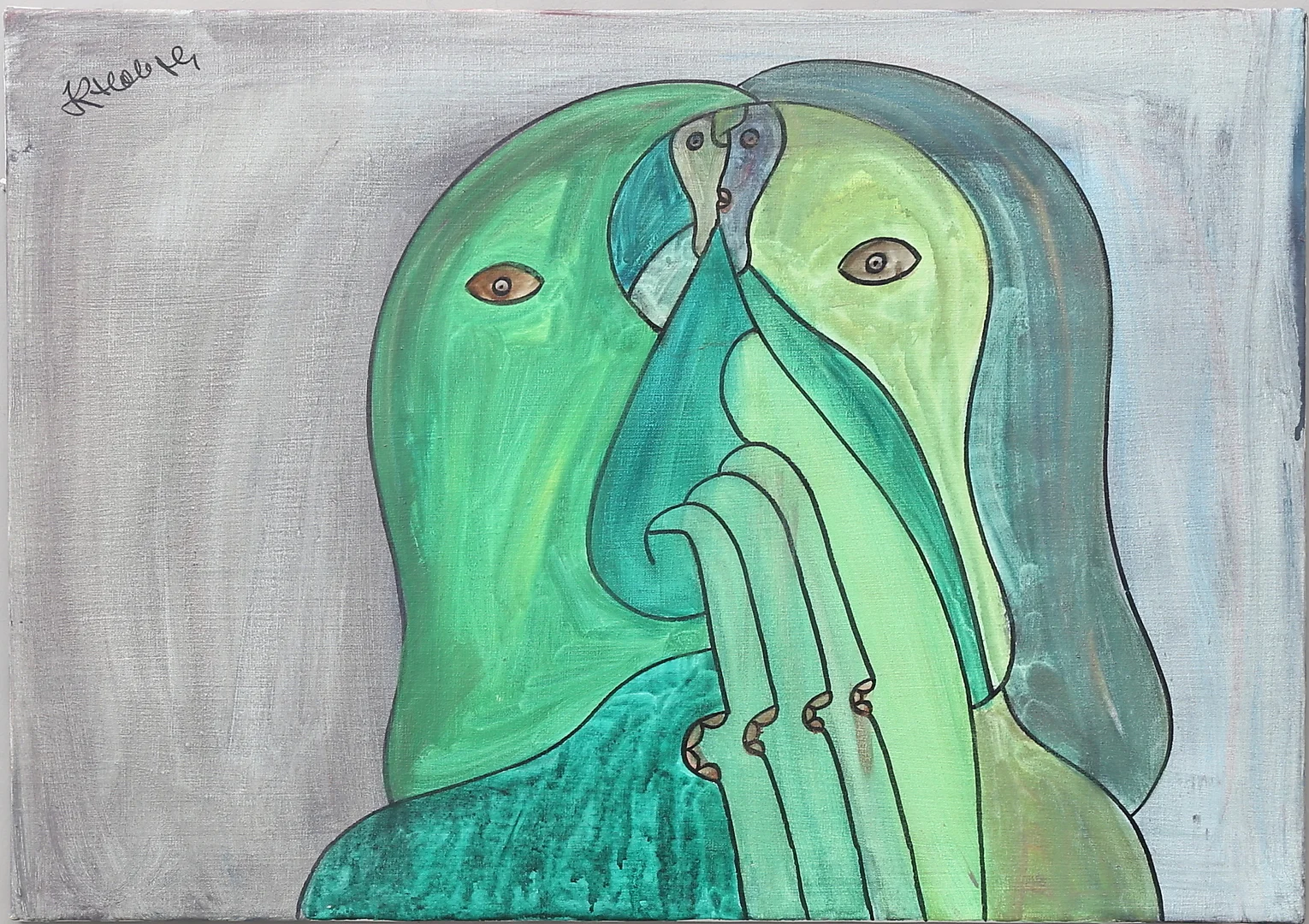 KJELL HOBJER. "I gemenskapens närhet". Olja på duk, signerad och daterad september 1989 a tergo. — Paintings — Växjö Auktionskammare