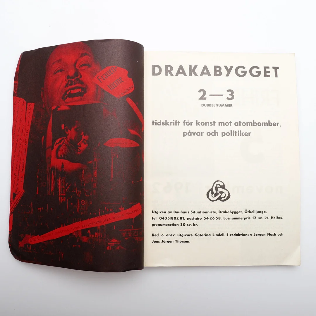 DRAKABYGGET 2-3 DUBBELNUMMER 1965. TIDSKRIFT FÖR KONST MOT ATOMBOMBER, PÅVAR OCH POLITIKER. — Books — Crafoord Auktioner Lund