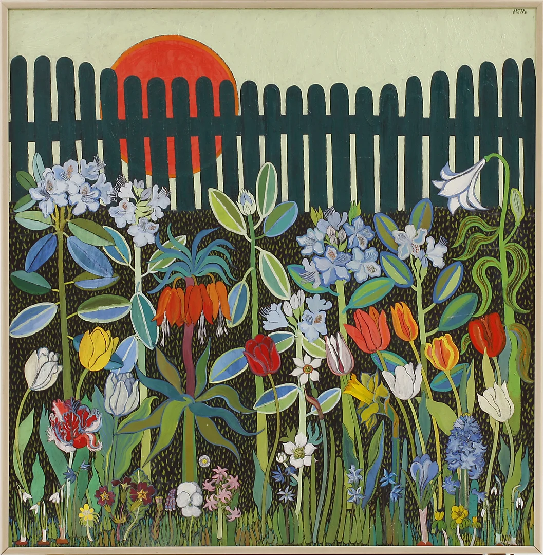 JETTE STOLTZ. Prunkande vårrabatt. Olja på duk, signerad och daterad 1968-69. — Paintings — Göteborgs Auktionsverk
