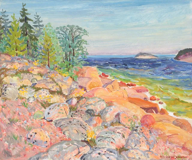 NILS GUNNAR JOHANSSON. Kustmotiv, olja på duk, signerad.