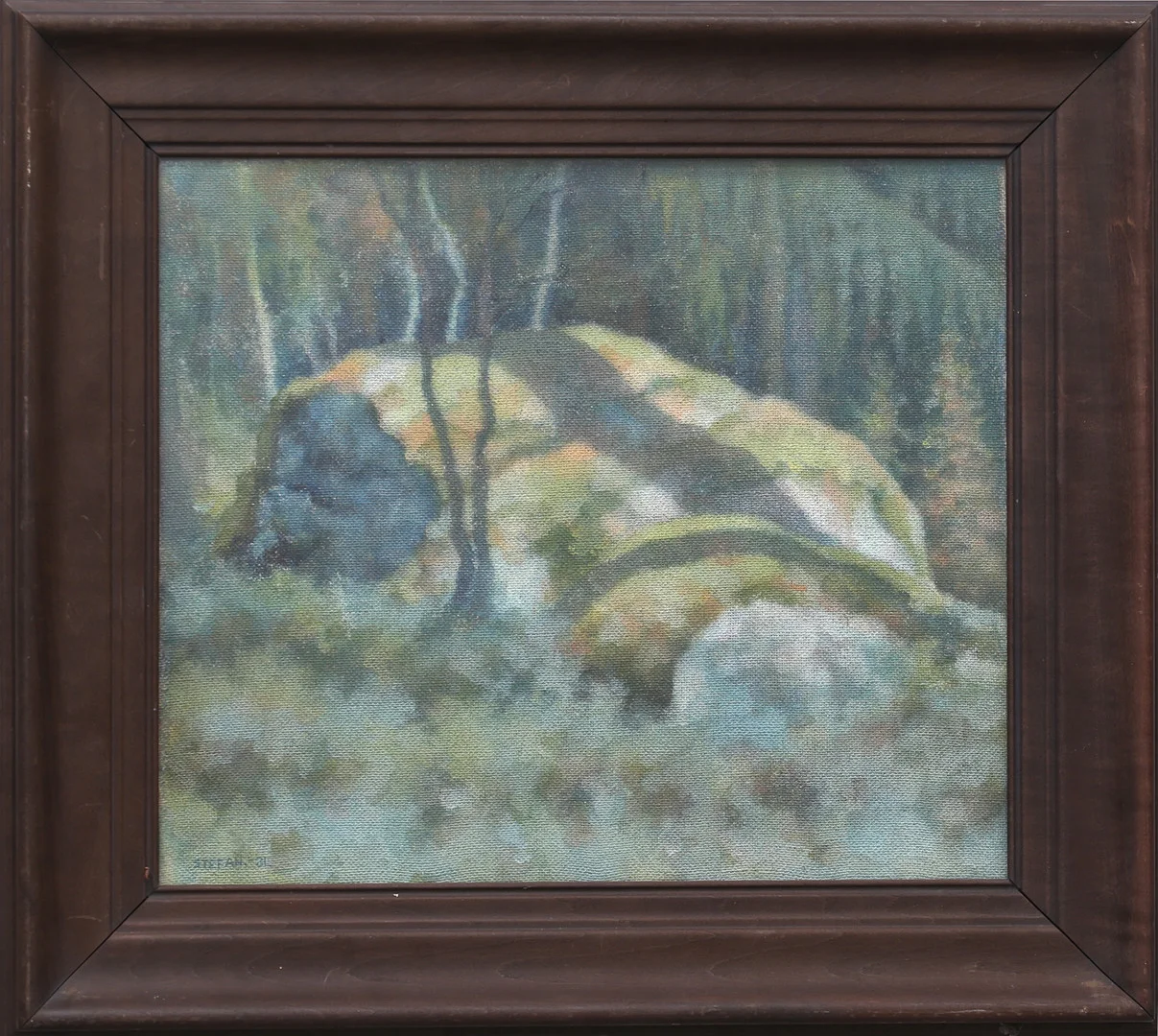 STEFAN JOHANSSON. "Mossbeklädda stenar". Akvarell på duk, uppfodrad på pappannå, signerad och daterad -31. — Paintings — Auktionshuset Thelin & Johansson