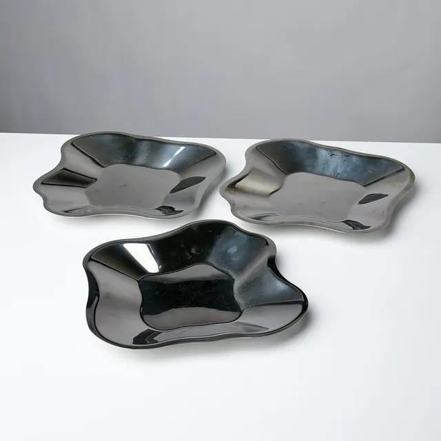 ALVAR AALTO. FAT, 3 st, för Iittala, samtida, rostfrittstål.