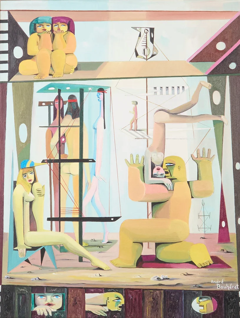 ANDRÉ BOUHÉRET. Oljemålning, signerad, "Amsterdam Schow", 1971. — Paintings — Metropol Auktioner