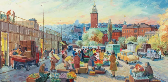 GEORG LINDSTRÖM. Stockholmsmotiv, olja på pannå, signerad.
