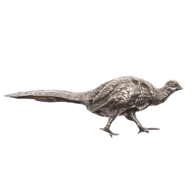 AN EARLY 20TH CENTURY SILVER STUDY OF A PHEASANT.