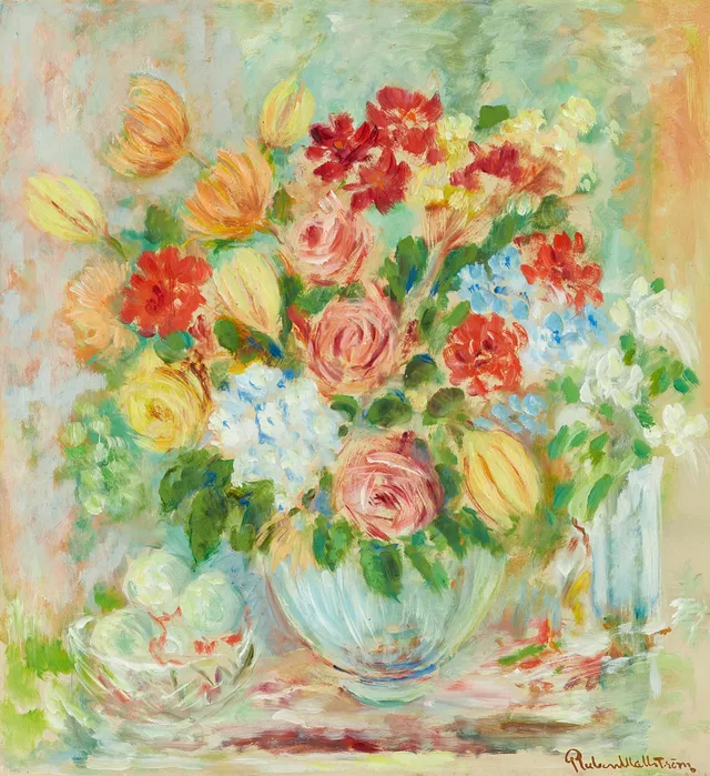 RUBEN WALLSTRÖM (Gävle 1888-1953), Blomsterstilleben, signerad, olja på pannå.