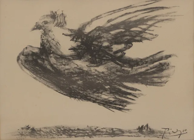 PABLO PICASSO. EFTER. "La Colombe en vol", litogafiskt tryck, signerad i tryck.