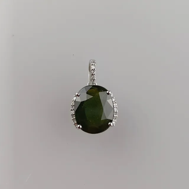 - Grüner Saphir- / Diamant-Ring - 950 Platin.
