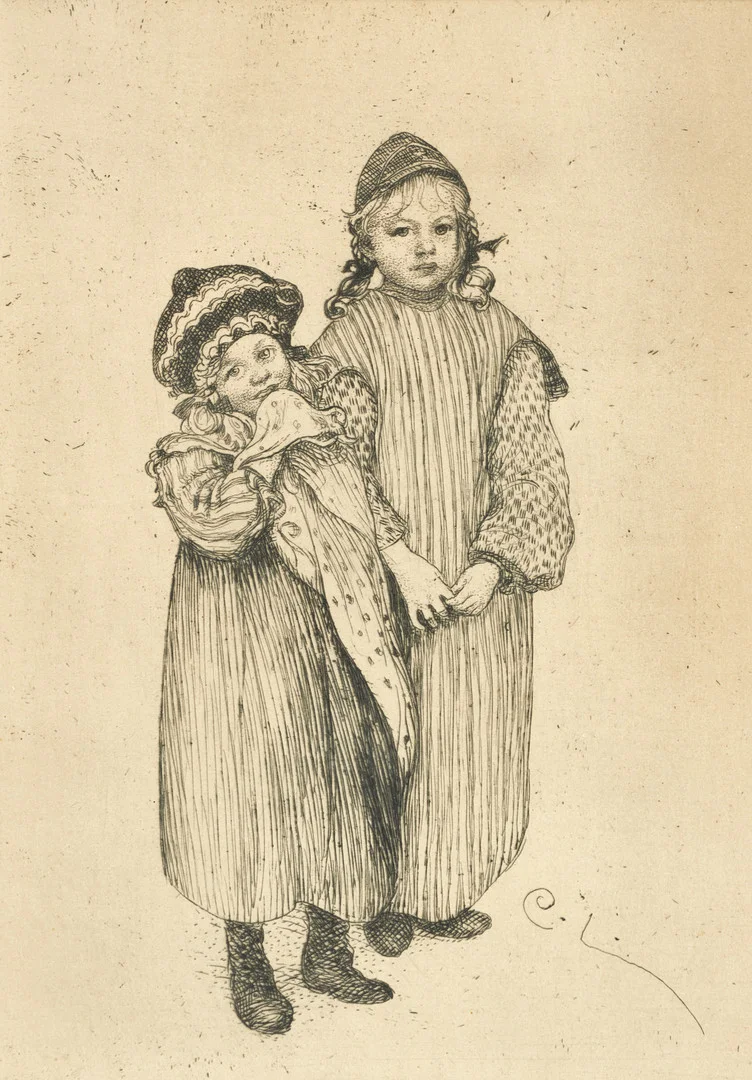 CARL LARSSON (SVERIGE, 1853–1919). "Snickare Hellbergs ungar", etsning, monogramsignerad C.L. i plåten. Göteborgs Konstförenings Årsblad 1913. — Engravings & Prints — Crafoord Auktioner Stockholm