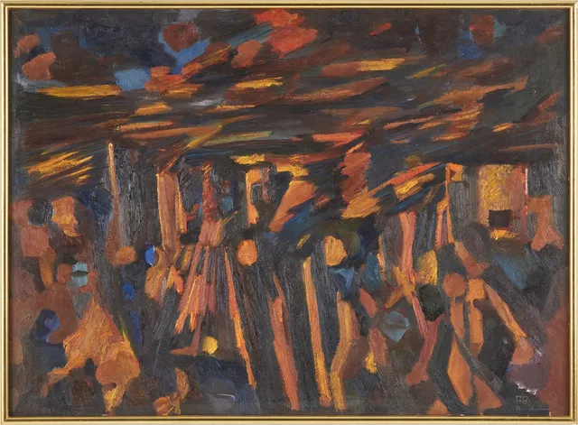 FRED ANDERSSON. "Grönan" oljemålning på duk, signerad.