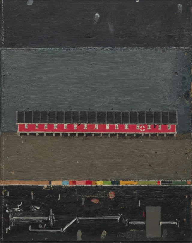 Rickhard, Leonard — "Lang rød brakke mot mørk himmel" 1983