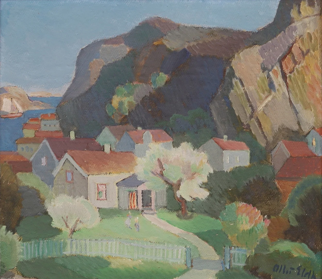 ALBERT ELDH. Från Fjällbacka, olja på pannå, signerad. — Paintings — Garpenhus Auktioner