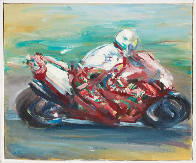 LEIF AHNLUND. Motorcykel, "Doug Polen", olja på duk, signerad och daterad, -92.
