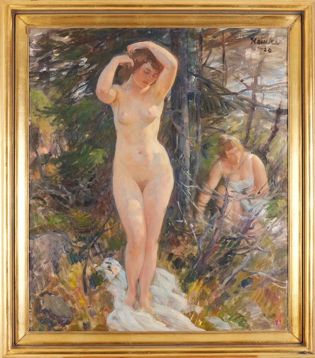 IVAR KAMKE. På badklippan, olja på duk, 96 x 80 cm.