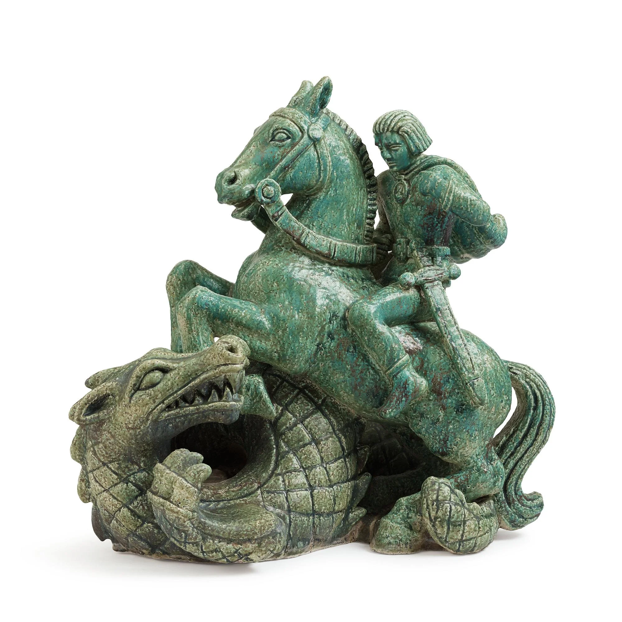 Gunnar Nylund, "S:t Göran och Draken", monumental skulptur, Rörstrand 1900-talets mitt. — Bukowskis