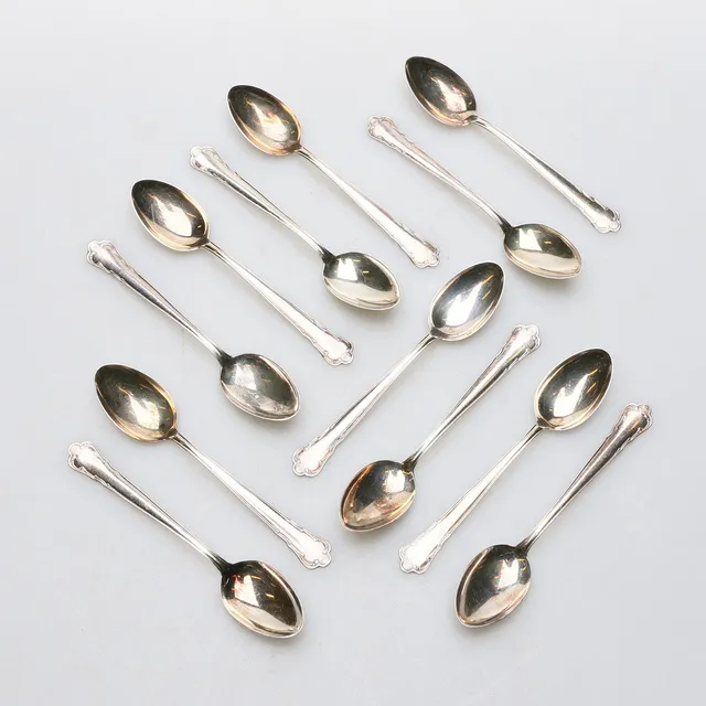KAFFESKEDAR, 12 st, silver, "Ingrid", GAB, 1953-60, vikt ca 148 g.