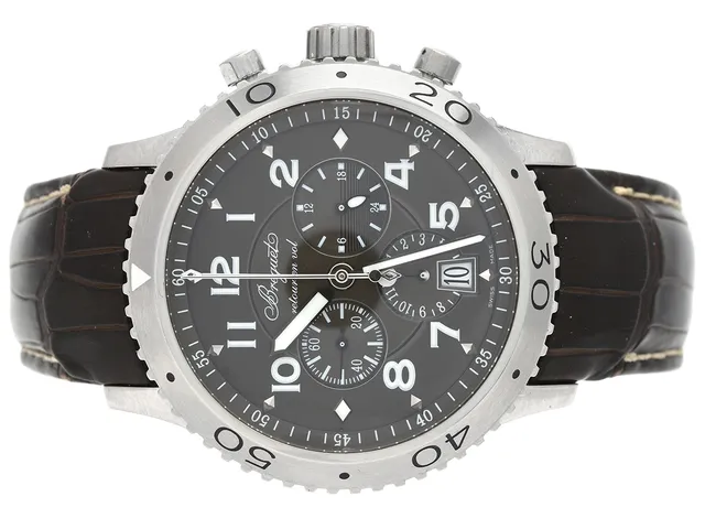 BREGUET, Type XXI, retour en vol, Cal 5840, Serie nr. 0137669, Ref nr. 3810ST/92/9ZU, Boett nr. 74384, kronograf (flyback), herrur, 42 mm, stål, automatisk, safirglas, datum, läderband, viklås, cert, september 2006, box, ytterkartong.