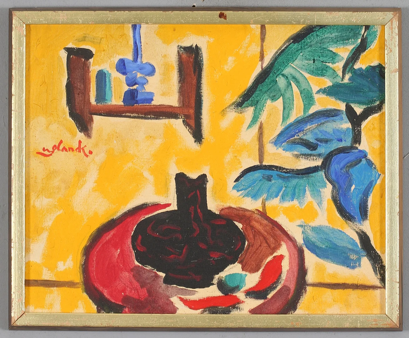 ROLAND K NILSSON. Gult stilleben, akryl på duk, signerad. — Paintings — Stadsauktion Sundsvall