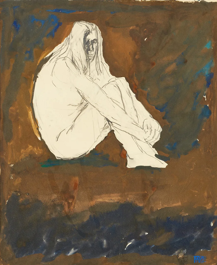 LEOPOLD FARE (1926-1996). "Ylva i dunkelt ljus", signerad och daterad 1972, blandteknik på papper. — Paintings — Crafoord Auktioner Stockholm