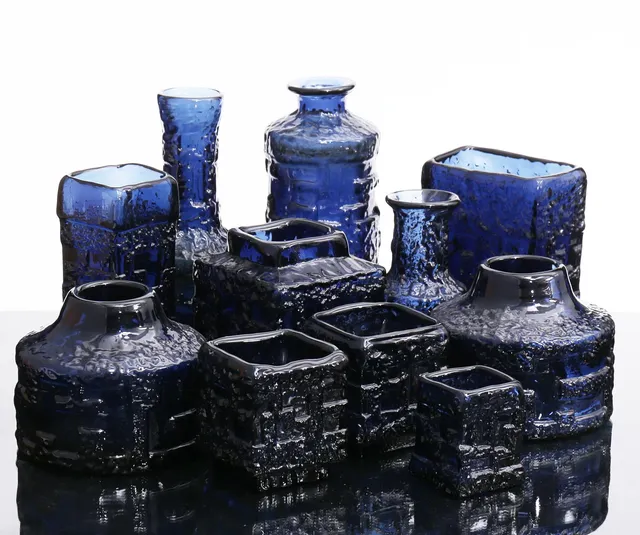 GÖTE AUGUSTSSON. Glasföremål, 11 st, blått glas, Ruda glasbruk, 1960-/70-tal.