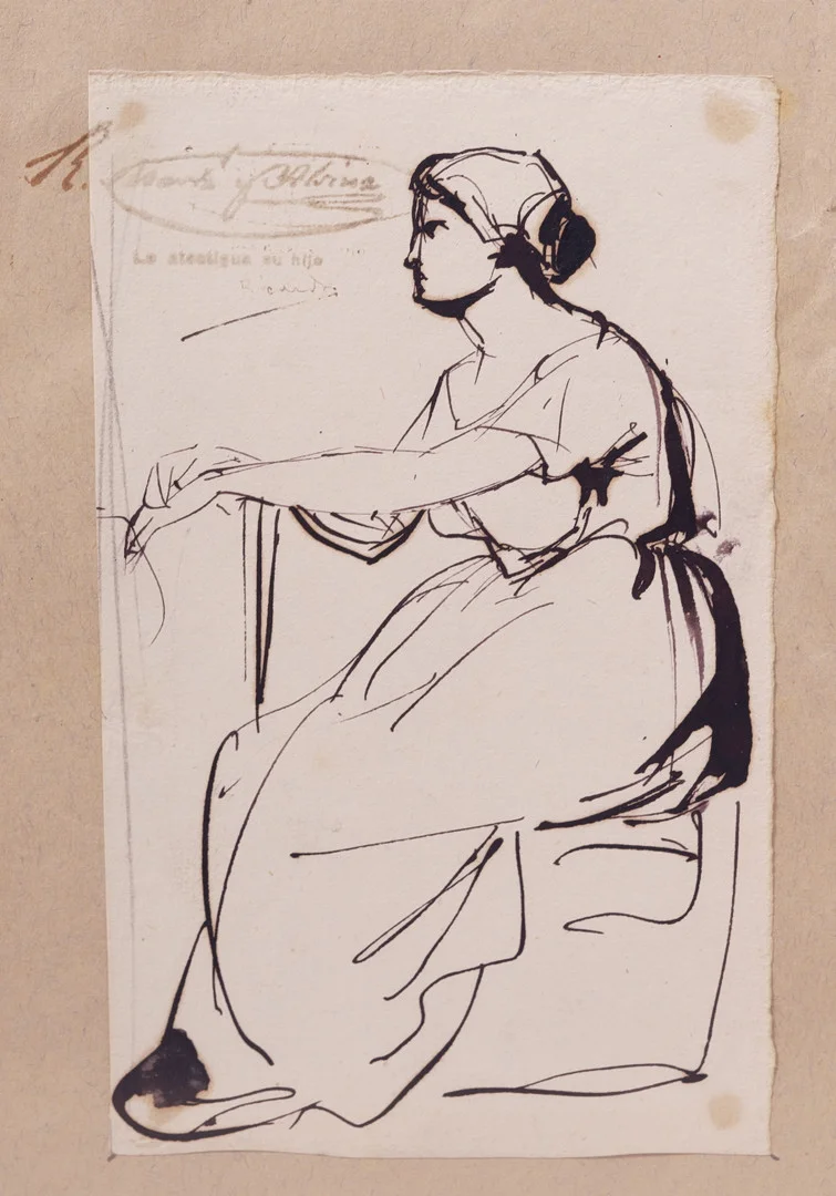 RAMON MARTÍ ALSINA. FIGURA FEMENINA. DIBUJO A TINTA CON SELLO DE TESTAMENTERÍA Y FIRMA DE SU HIJO RICARDO MARTÍ AGUILÓ. — Paintings — Barcelona Auctions