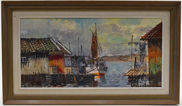 ERIC LUNDGREN. Hamn. Olja på duk.