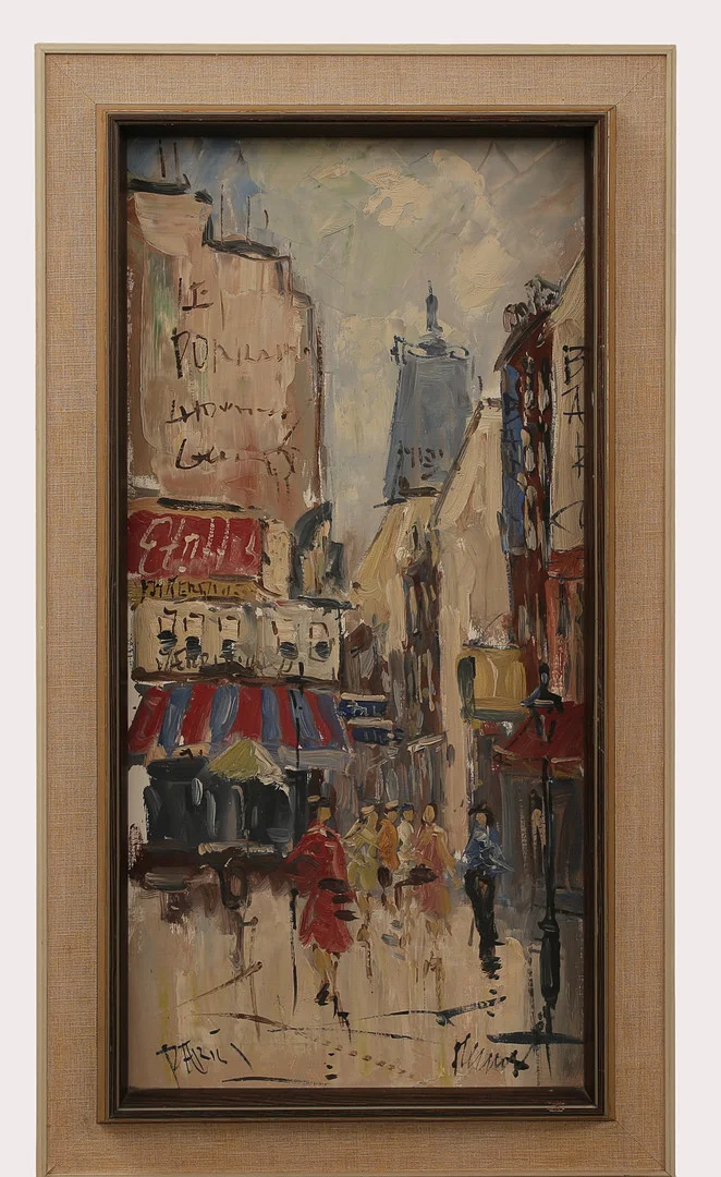 OIDENTIFIERAD KONSTNÄR. olja på duk, gatumotiv i Paris, Omkring 1960. — Paintings — Limhamns Auktionsbyrå