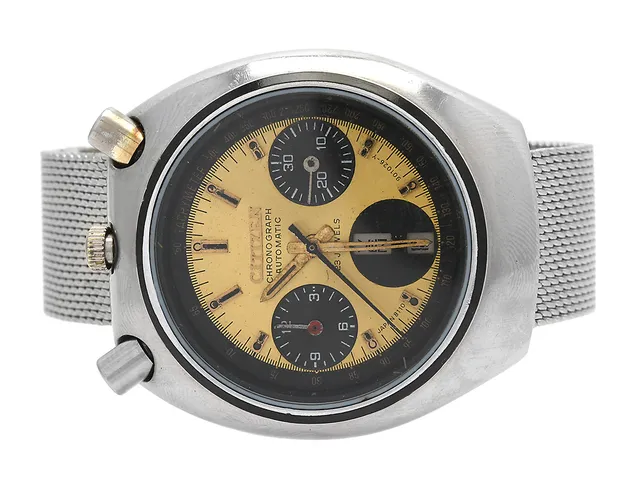 CITIZEN, Chronograph, "Tachymeter", s.k. "Bullhead", Cal 8110A, Serie nr. 31202021, Boett nr. 4-901061-K / 67-9071 / GN-4-S, kronograf, herrur, 38,5 x 42,5 mm, stål, automatisk, mineralglas, dag, datum, skadad urtavla, defekt, ca 1973, metallänk ej original.