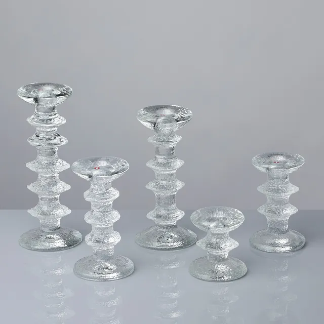 TIMO SARPANEVA. "Festivo", ljusstakar, 5 st, Iittala, Finland, formgivningsår 1967, pressglas, etikettmärkta.