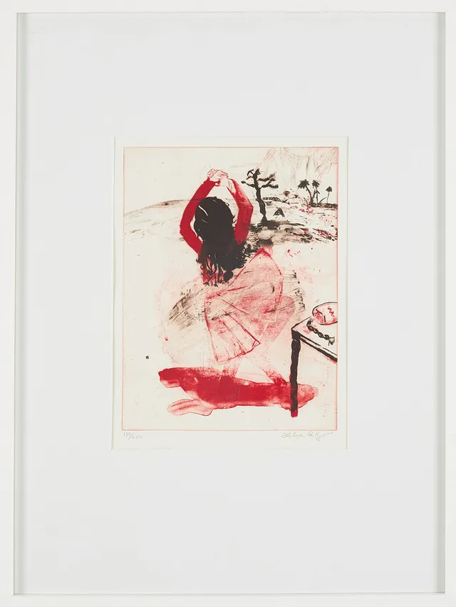 HELENE BILLGREN. "Röd dans", färgetsning, numrerad 134/250, signerad.
