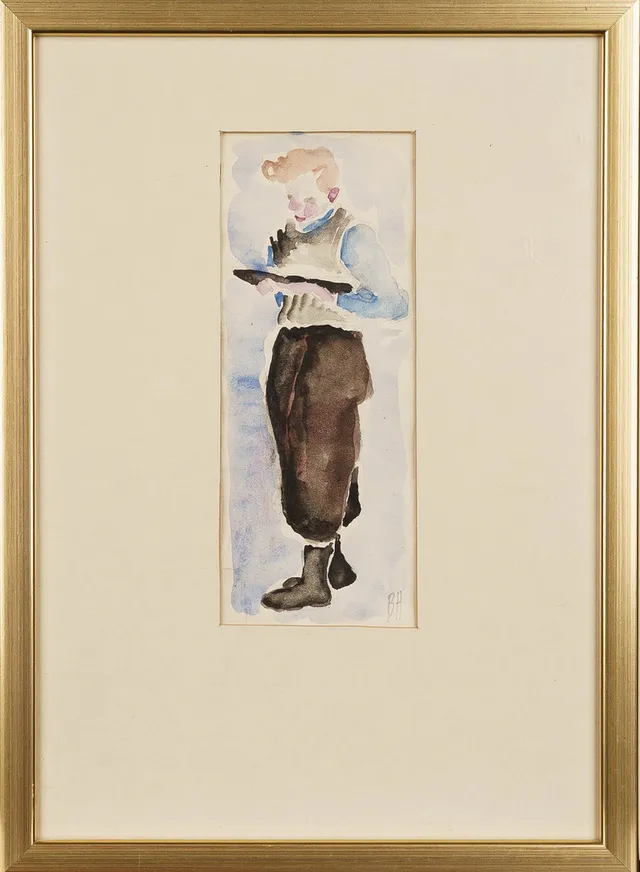 BERTA HANSSON. Akvarell på papper, Figurmotiv, Signerad.