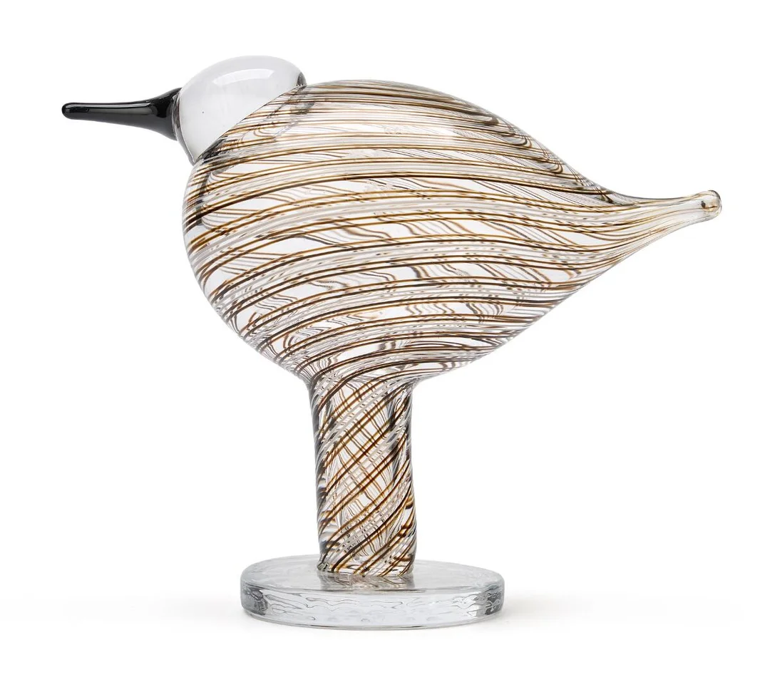 A clear glass with brown and white stripes. Stamped signed O. Toikka, Nuutajärvi. Manufactured by Iittala. H. 14. L. 18. — Modern Decorative Art — Bruun Rasmussen