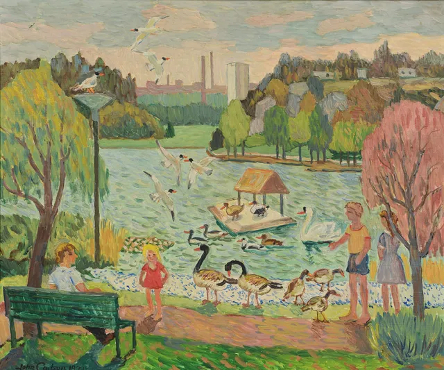 JOHN CARLSON. Lötsjön Sundbyberg, olja på pannå, signerad, daterad 1973.