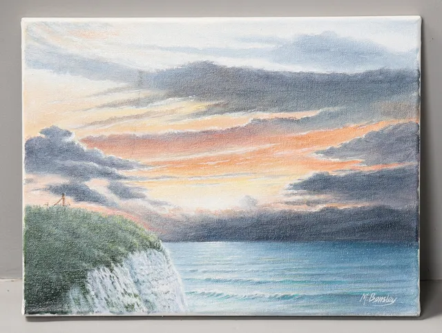 MICK BENSLEY (BRITISH, 1944-2023) SUNSET COASTAL VIEW.