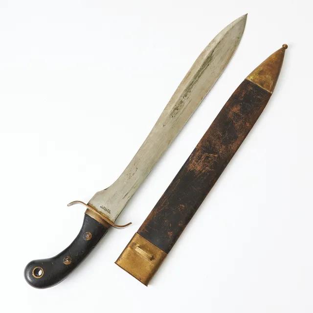 FASKINKNIV, svensk, m/1848, balja i läder med beslag i mässing, klinga märkt J Walén Eskilstuna samt ALK AF.