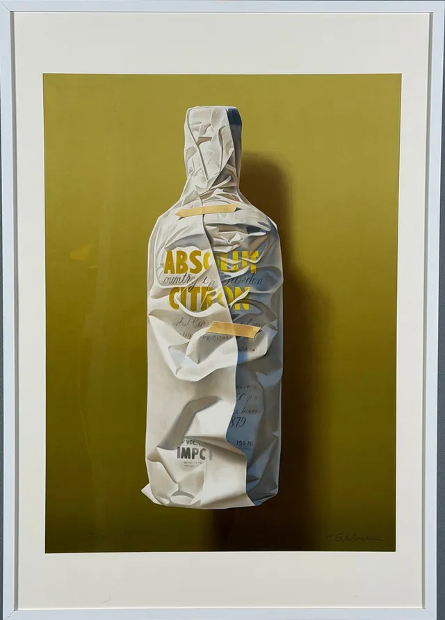 YRJÖ EDELMANN. "Wrapped Absolut Citron", färglitografi, signerad och numrerad 116/250.