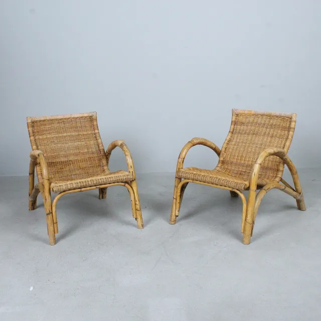 Paar Sessel / Lounge Chairs aus Rattan und Bambus, 1960er Jahre.