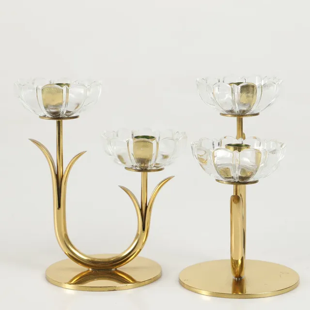 GUNNAR ANDER. Ljusstakar, 1 par, mässing/glas, Ystad-Metall.
