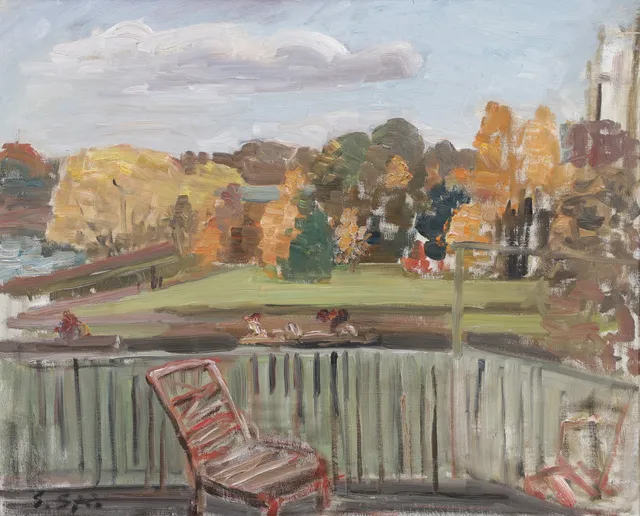 GUSTAF SJÖÖ. Verandautsikt. Olja på duk, signerad.